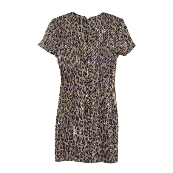 Vintage Chetta B Leopard Sequin Cocktail Dress Bergdorf Goodman Womens Size 4 - Picture 2 of 7